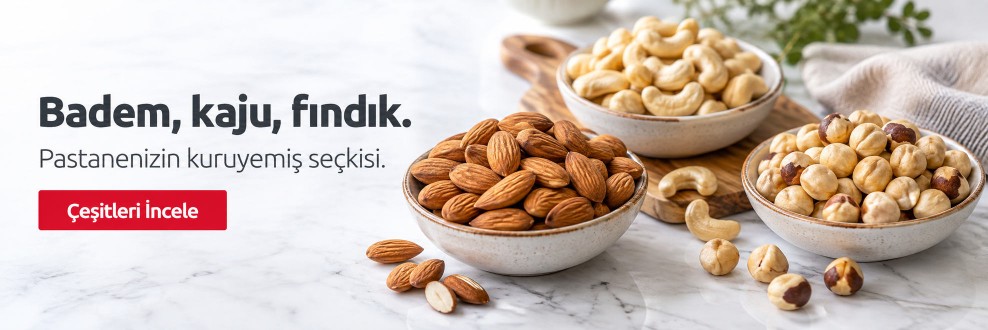 Badem, kaju, fındık. — Pastanenizin kuruyemiş seçkisi.