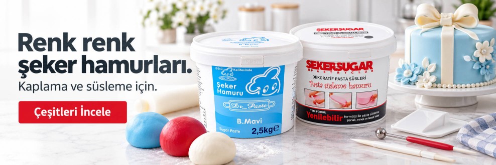 Renk renk şeker hamurları. — Kaplama ve süsleme için.
